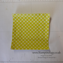 Image shows a piece of diagonal plaid paper in lime green and white.  There are visible score lines on the paper
